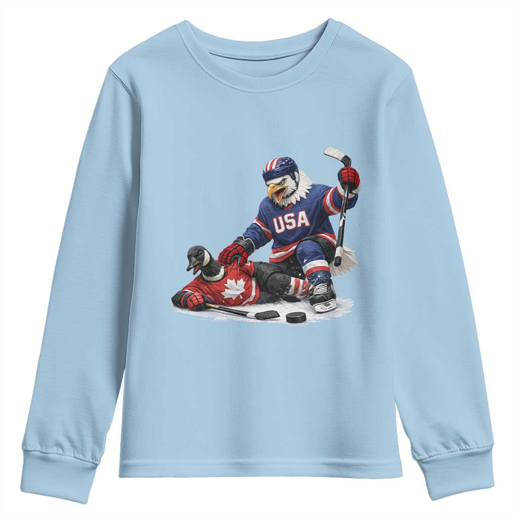 USA Eagle Vs Canada Loon Rivalry Graphic Youth Sweatshirt Funny Sports Fan Ice Hockey Game Day Supporter
