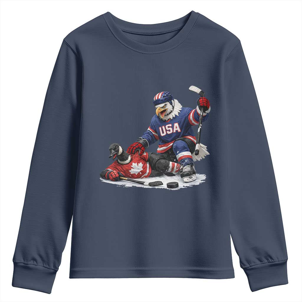 USA Eagle Vs Canada Loon Rivalry Graphic Youth Sweatshirt Funny Sports Fan Ice Hockey Game Day Supporter