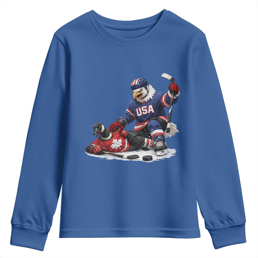 USA Eagle Vs Canada Loon Rivalry Graphic Youth Sweatshirt Funny Sports Fan Ice Hockey Game Day Supporter
