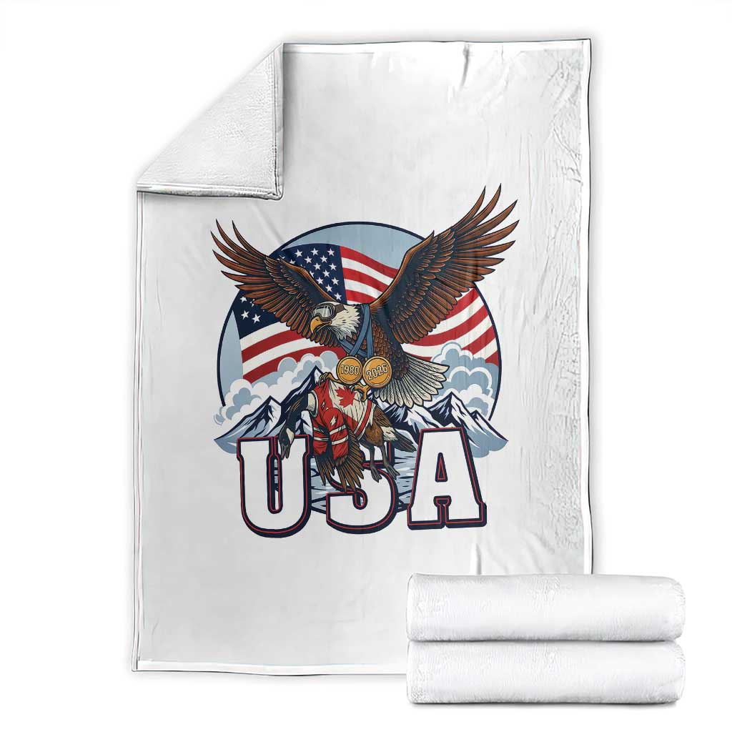 USA 1980 2026 American Eagle vs Canada Loon Throw Blanket Vintage Champs Retro Game Day Hockey Sports Fan