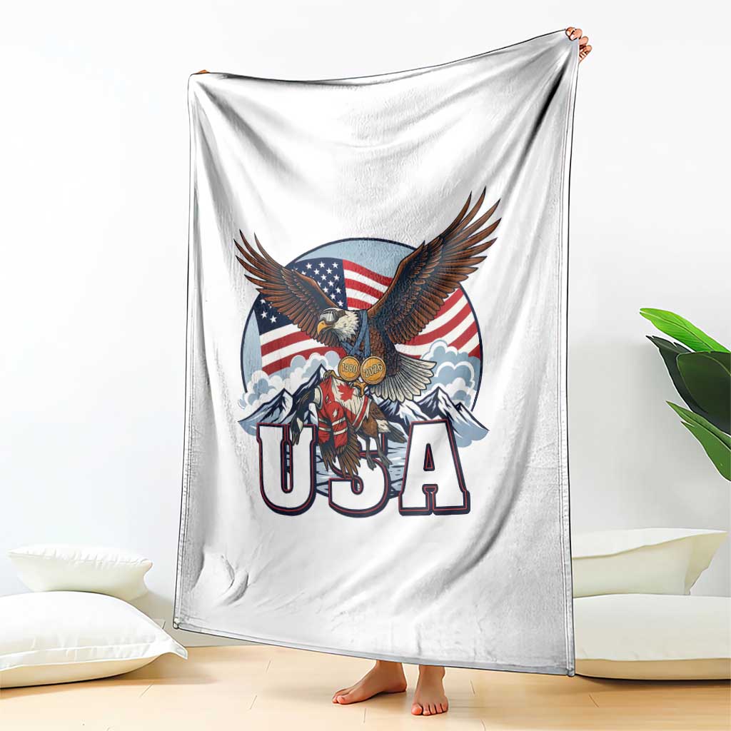 USA 1980 2026 American Eagle vs Canada Loon Throw Blanket Vintage Champs Retro Game Day Hockey Sports Fan