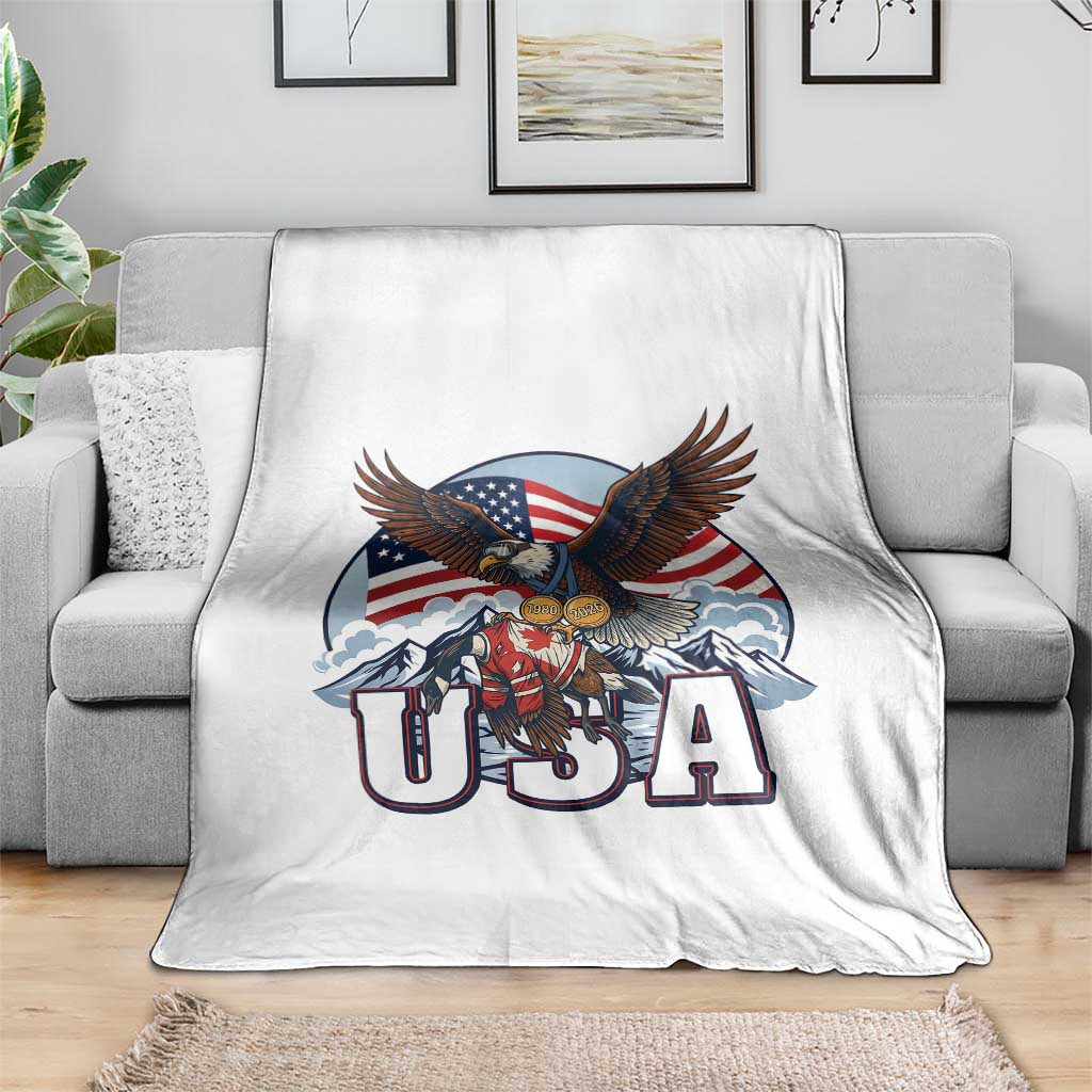 USA 1980 2026 American Eagle vs Canada Loon Throw Blanket Vintage Champs Retro Game Day Hockey Sports Fan