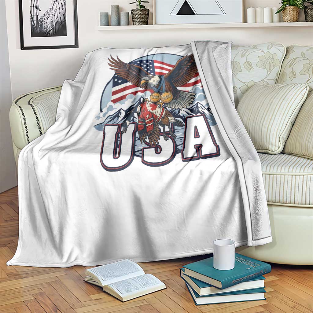 USA 1980 2026 American Eagle vs Canada Loon Throw Blanket Vintage Champs Retro Game Day Hockey Sports Fan