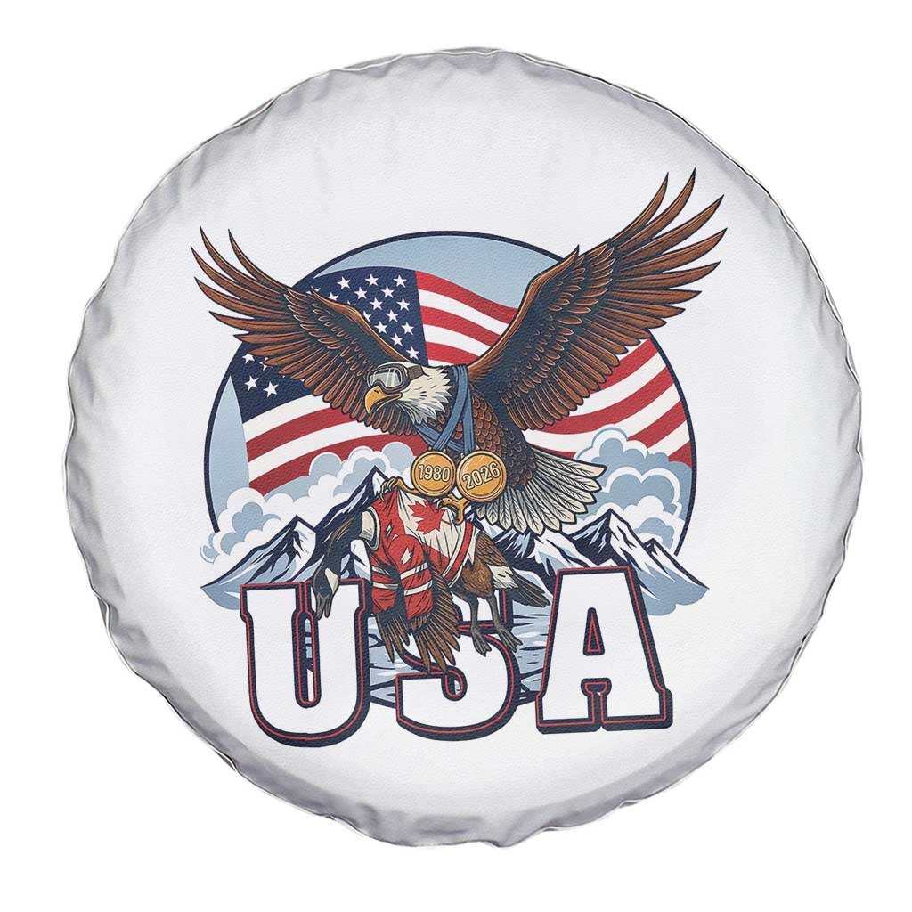 USA 1980 2026 American Eagle vs Canada Loon Spare Tire Cover Vintage Champs Retro Game Day Hockey Sports Fan