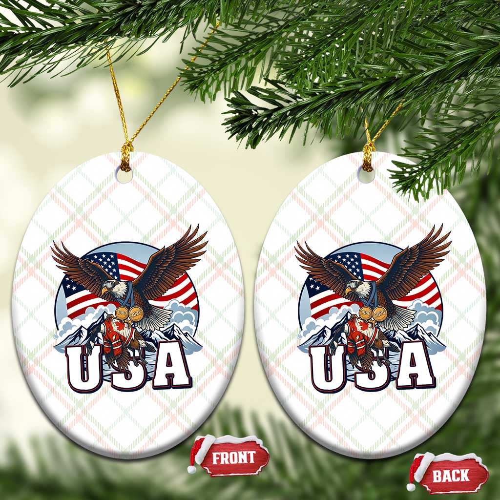 USA 1980 2026 American Eagle vs Canada Loon Ceramic Ornament Vintage Champs Retro Game Day Hockey Sports Fan