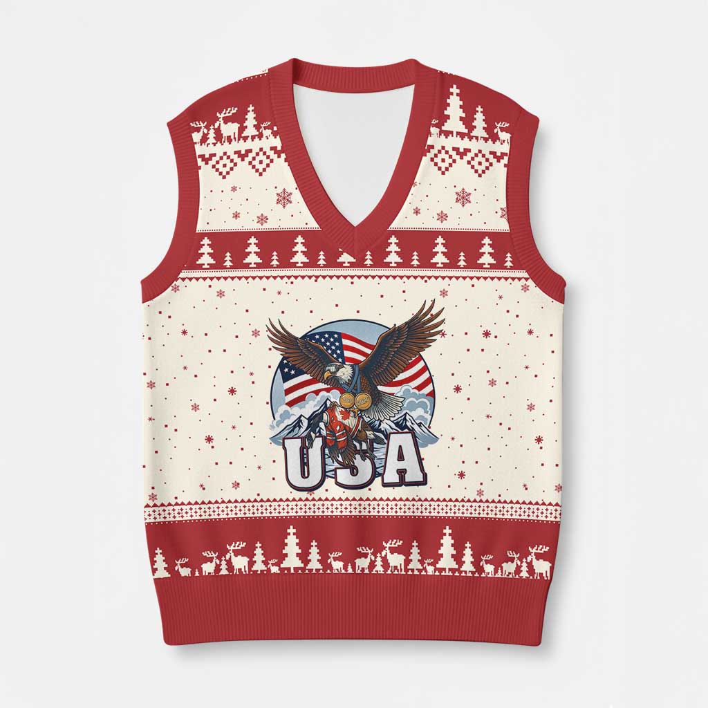 USA 1980 2026 American Eagle vs Canada Loon V-Neck Knit Sweater Vest Vintage Champs Retro Game Day Hockey Sports Fan