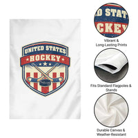 Hockey Crossed Sticks And Puck Retro USA Shield Flag Garden Flag Red White Blue Striped Patriotic Sports Fan Pride Graphic