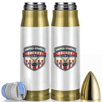 Hockey Crossed Sticks And Puck Retro USA Shield Flag Bullet Tumbler Red White Blue Striped Patriotic Sports Fan Pride Graphic
