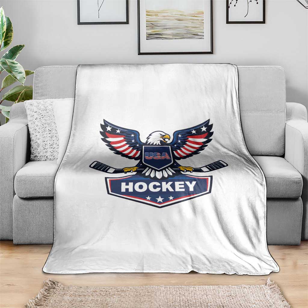Screaming American Eagle Hockey Pride Graphic Throw Blanket Proud USA Ice Sticks Sports Fan