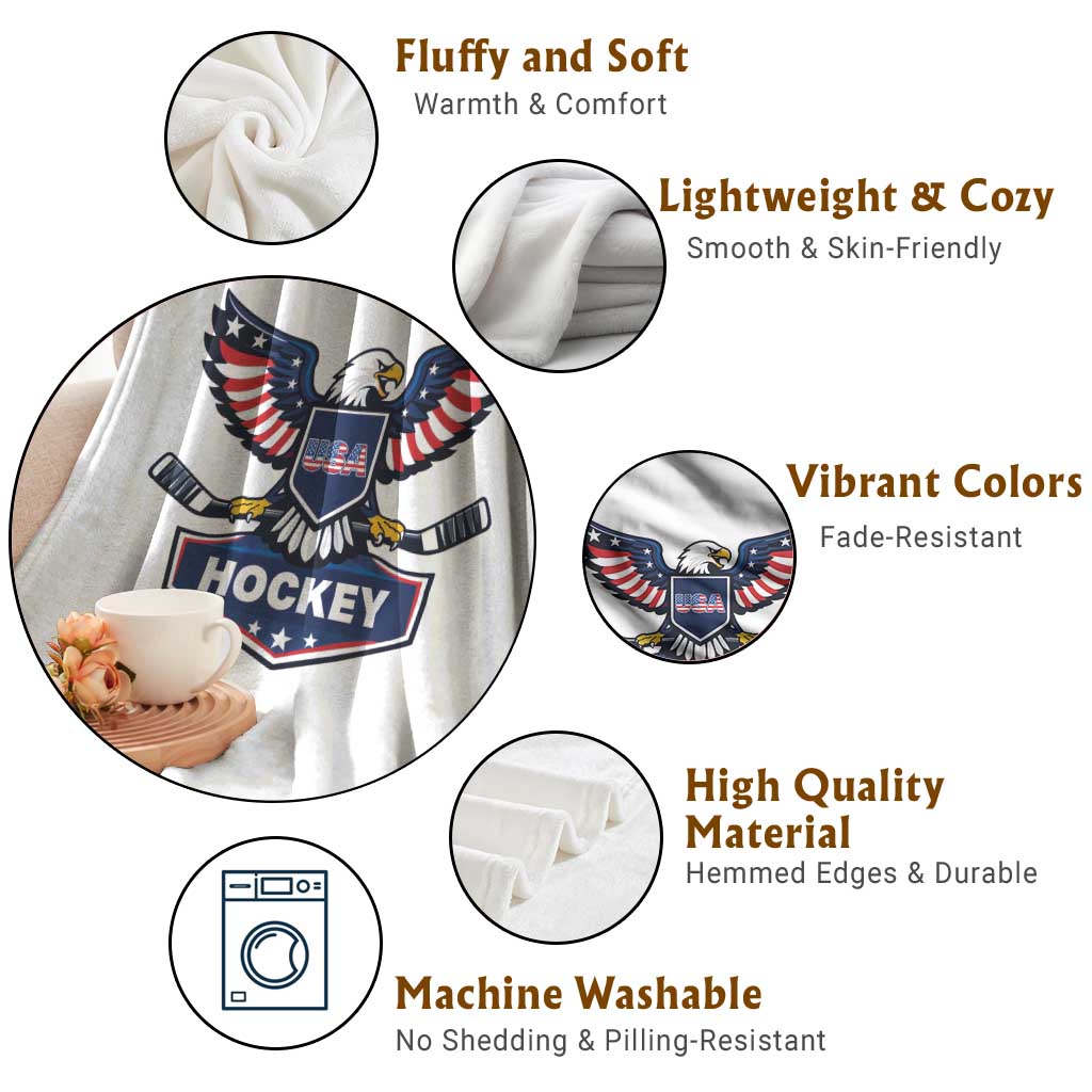 Screaming American Eagle Hockey Pride Graphic Throw Blanket Proud USA Ice Sticks Sports Fan