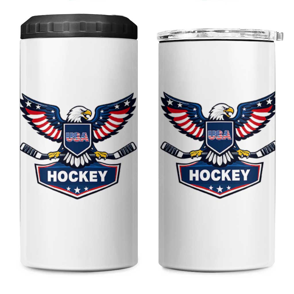 Screaming American Eagle Hockey Pride Graphic 4 in 1 Can Cooler Tumbler Proud USA Ice Sticks Sports Fan