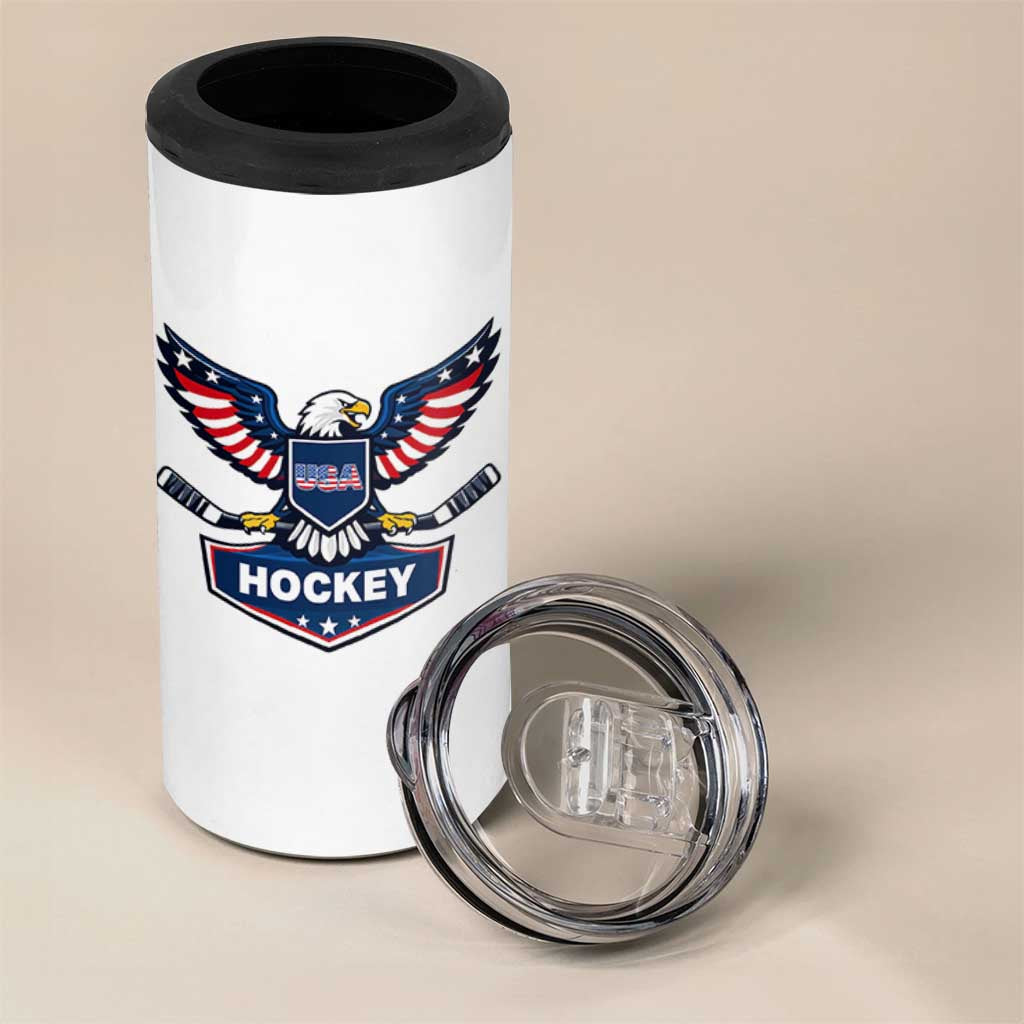 Screaming American Eagle Hockey Pride Graphic 4 in 1 Can Cooler Tumbler Proud USA Ice Sticks Sports Fan