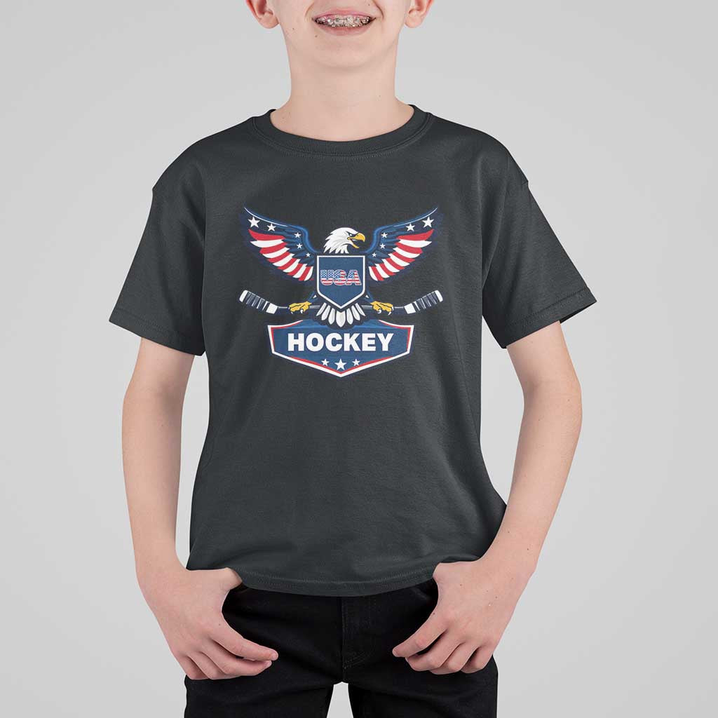 Screaming American Eagle Hockey Pride Graphic T Shirt For Kid Proud USA Ice Sticks Sports Fan