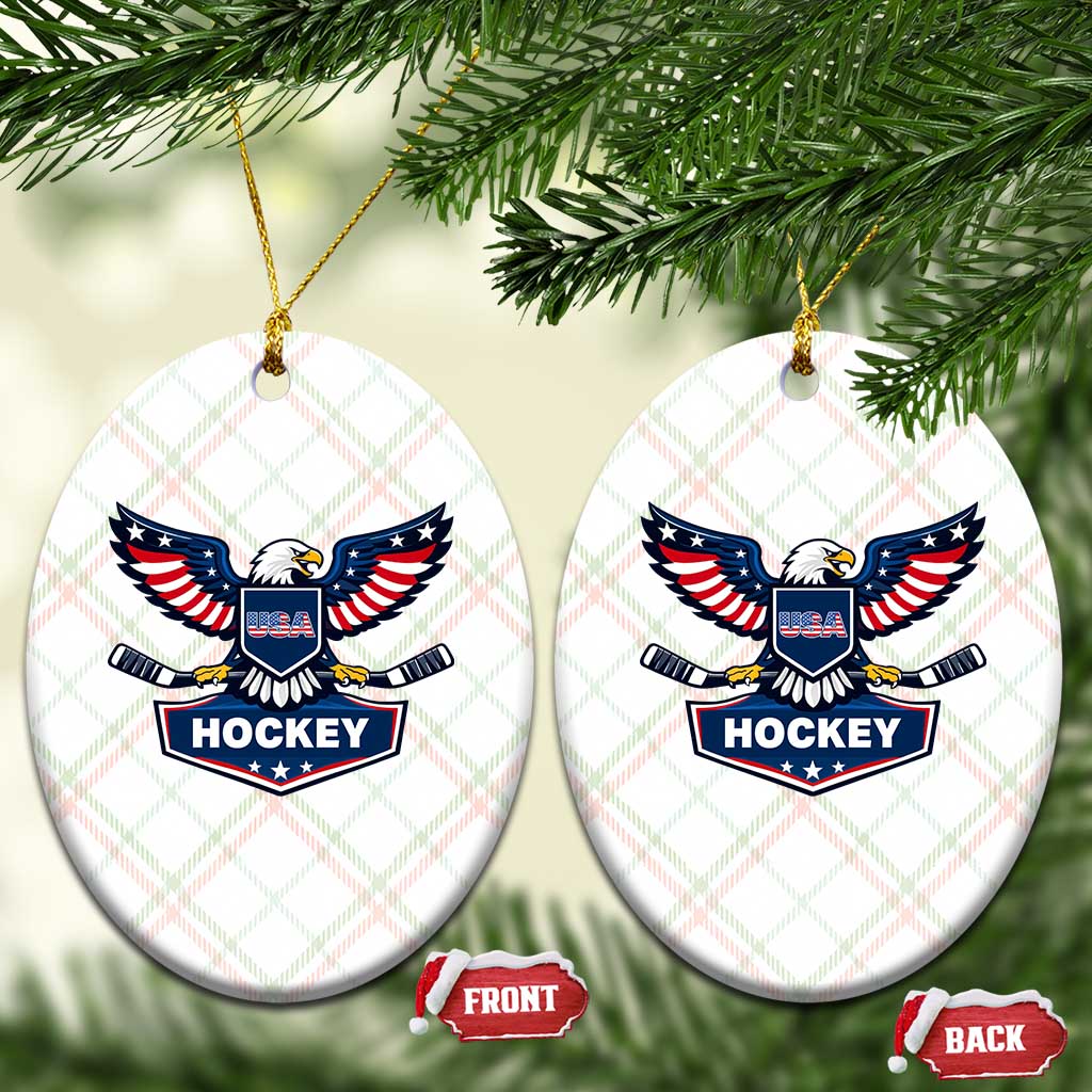 Screaming American Eagle Hockey Pride Graphic Ceramic Ornament Proud USA Ice Sticks Sports Fan