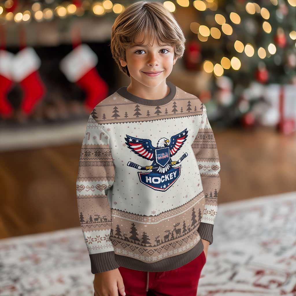 Screaming American Eagle Hockey Pride Graphic Ugly Christmas Sweater Proud USA Ice Sticks Sports Fan