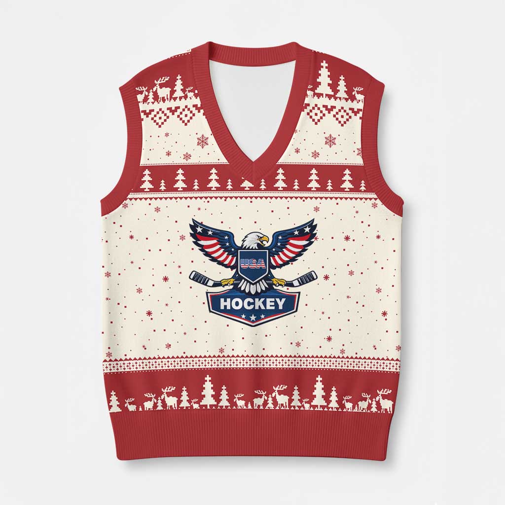 Screaming American Eagle Hockey Pride Graphic V-Neck Knit Sweater Vest Proud USA Ice Sticks Sports Fan
