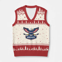 Screaming American Eagle Hockey Pride Graphic V-Neck Knit Sweater Vest Proud USA Ice Sticks Sports Fan