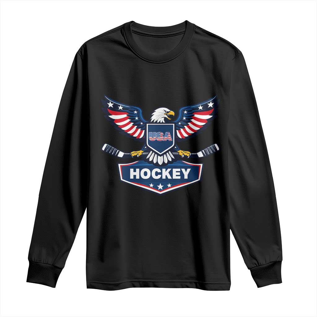 Screaming American Eagle Hockey Pride Graphic Long Sleeve Shirt Proud USA Ice Sticks Sports Fan