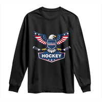 Screaming American Eagle Hockey Pride Graphic Long Sleeve Shirt Proud USA Ice Sticks Sports Fan