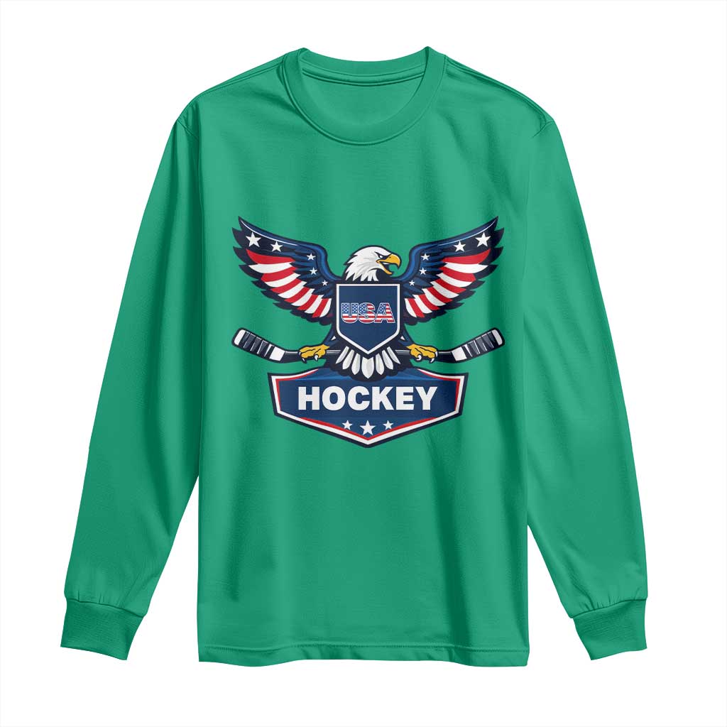 Screaming American Eagle Hockey Pride Graphic Long Sleeve Shirt Proud USA Ice Sticks Sports Fan