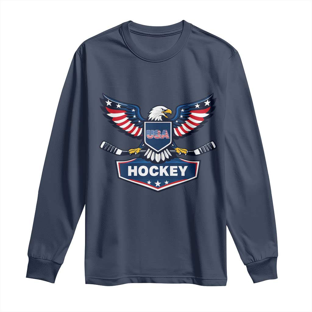 Screaming American Eagle Hockey Pride Graphic Long Sleeve Shirt Proud USA Ice Sticks Sports Fan