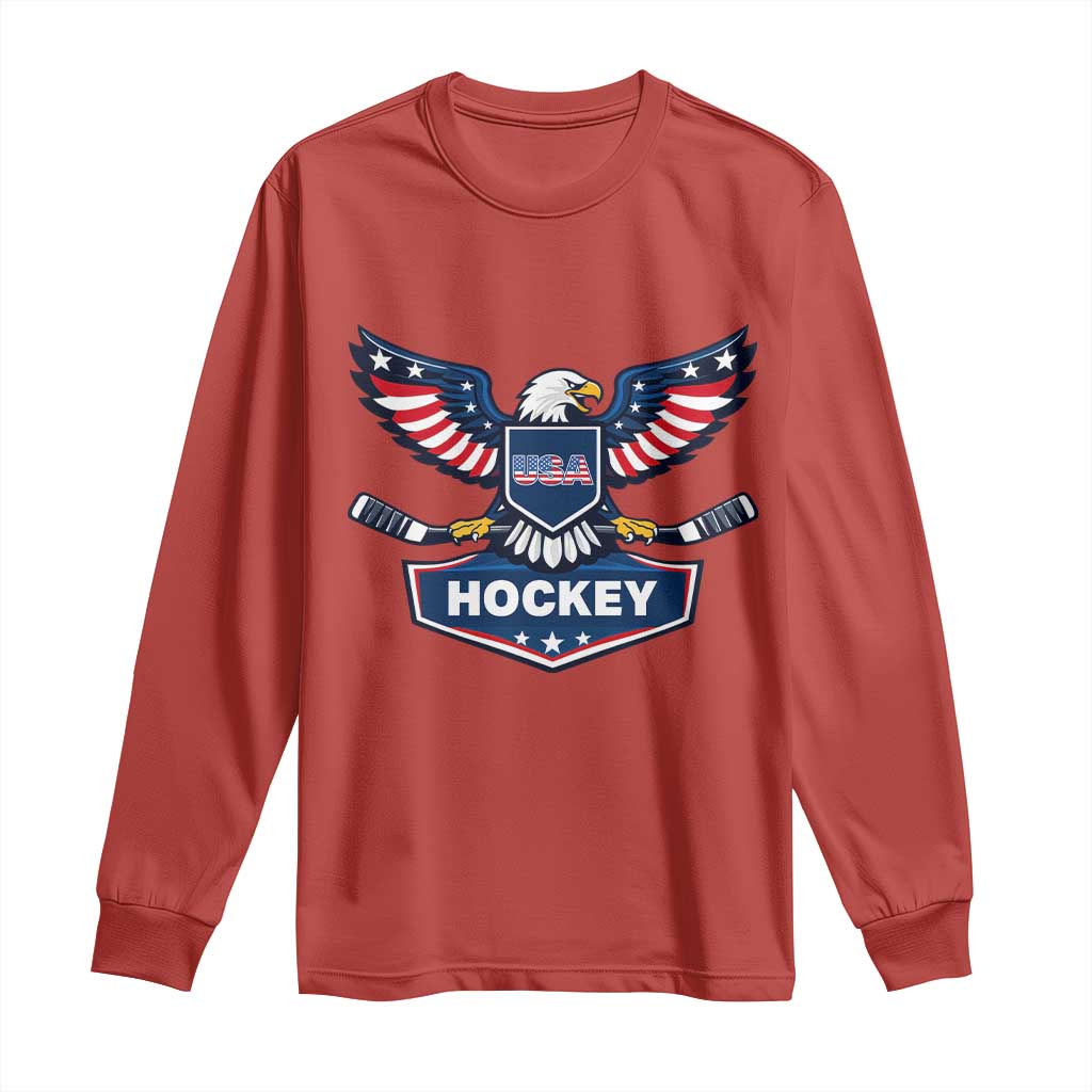 Screaming American Eagle Hockey Pride Graphic Long Sleeve Shirt Proud USA Ice Sticks Sports Fan