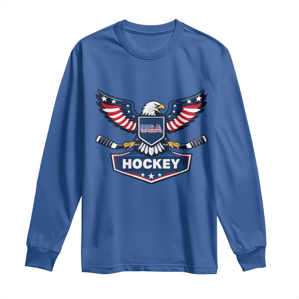 Screaming American Eagle Hockey Pride Graphic Long Sleeve Shirt Proud USA Ice Sticks Sports Fan