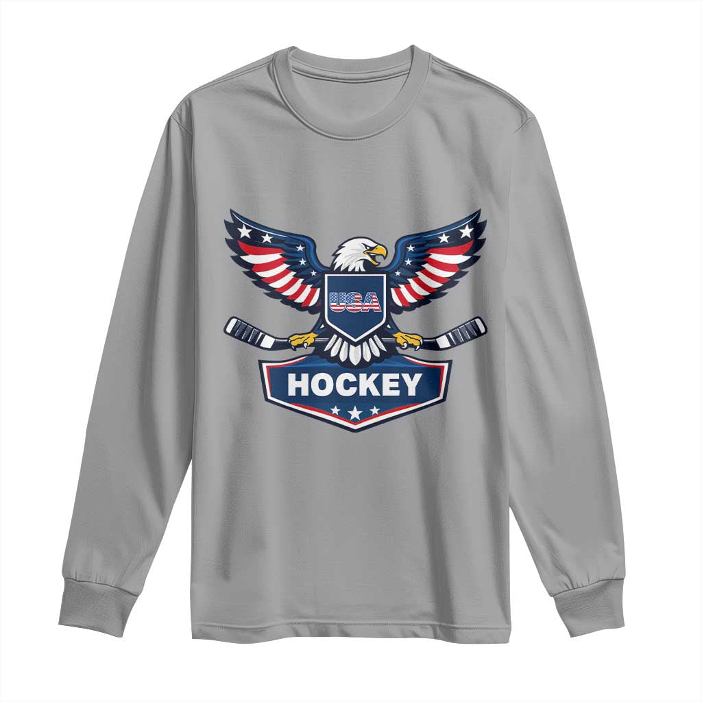 Screaming American Eagle Hockey Pride Graphic Long Sleeve Shirt Proud USA Ice Sticks Sports Fan