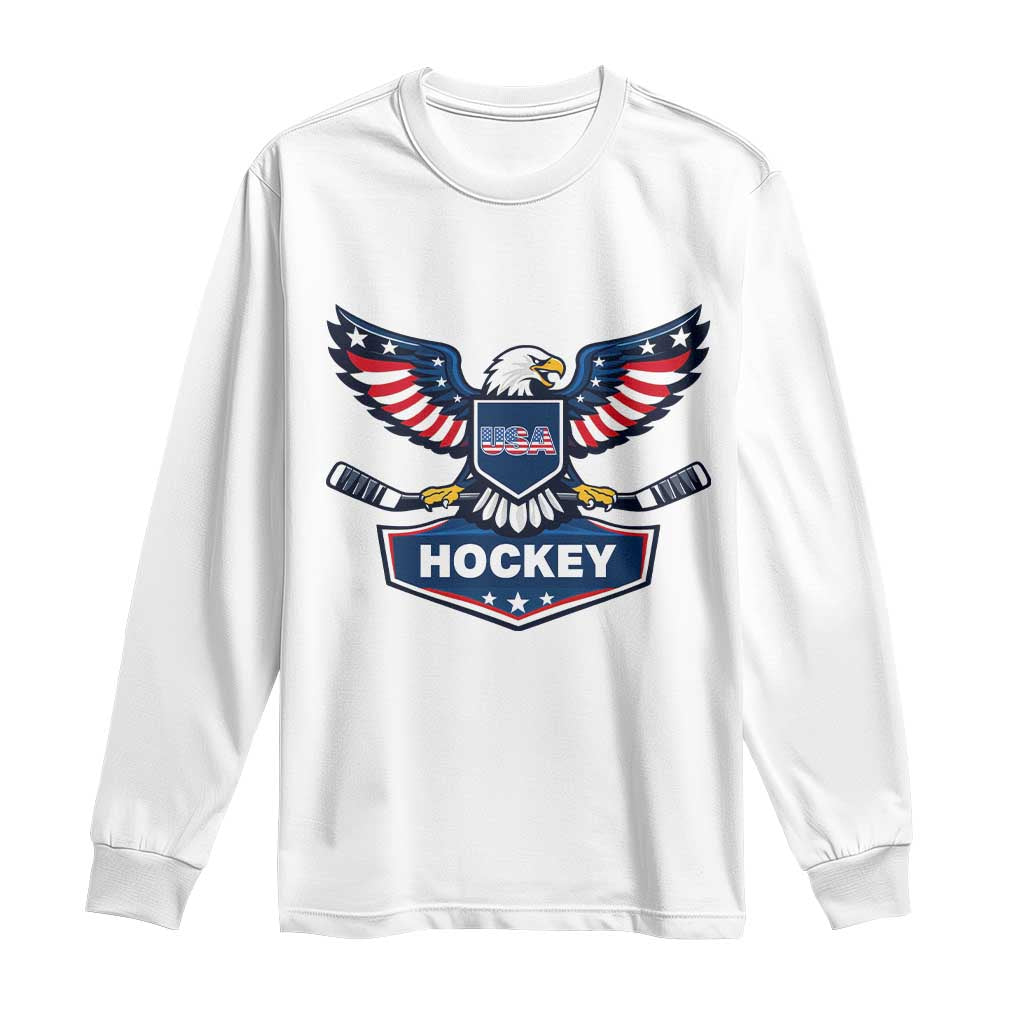 Screaming American Eagle Hockey Pride Graphic Long Sleeve Shirt Proud USA Ice Sticks Sports Fan