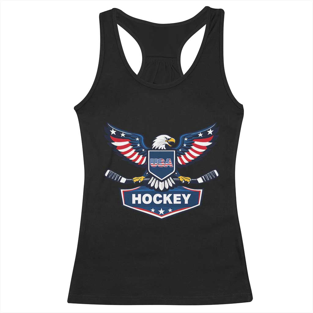 Screaming American Eagle Hockey Pride Graphic Racerback Tank Top Proud USA Ice Sticks Sports Fan