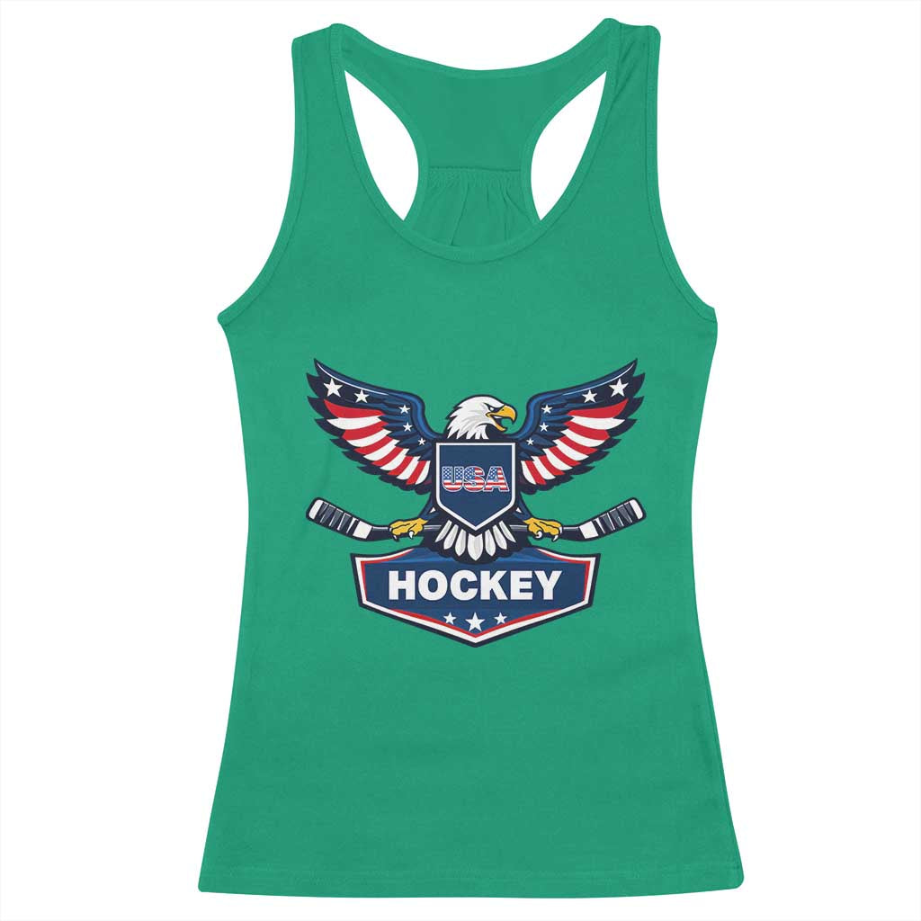 Screaming American Eagle Hockey Pride Graphic Racerback Tank Top Proud USA Ice Sticks Sports Fan