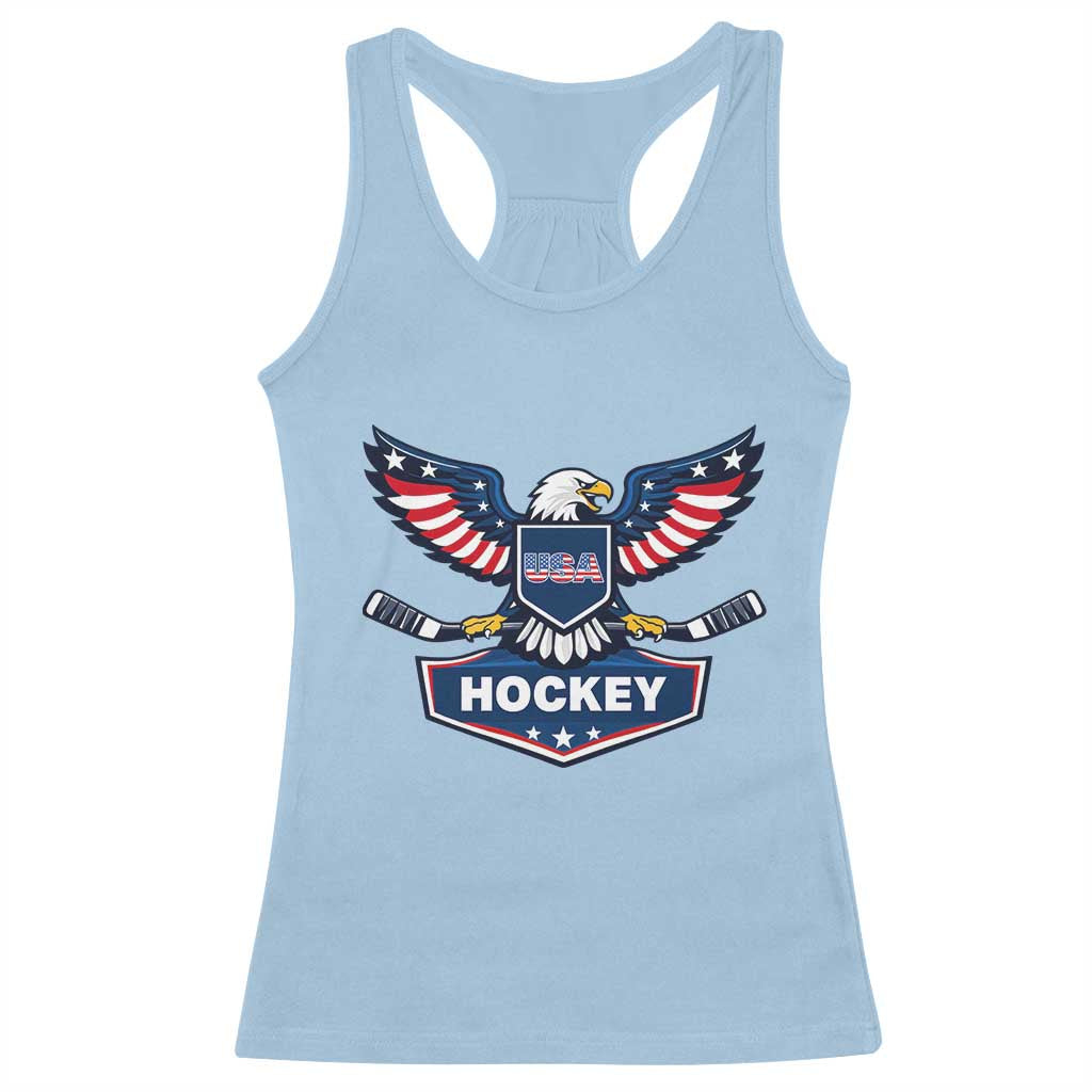 Screaming American Eagle Hockey Pride Graphic Racerback Tank Top Proud USA Ice Sticks Sports Fan