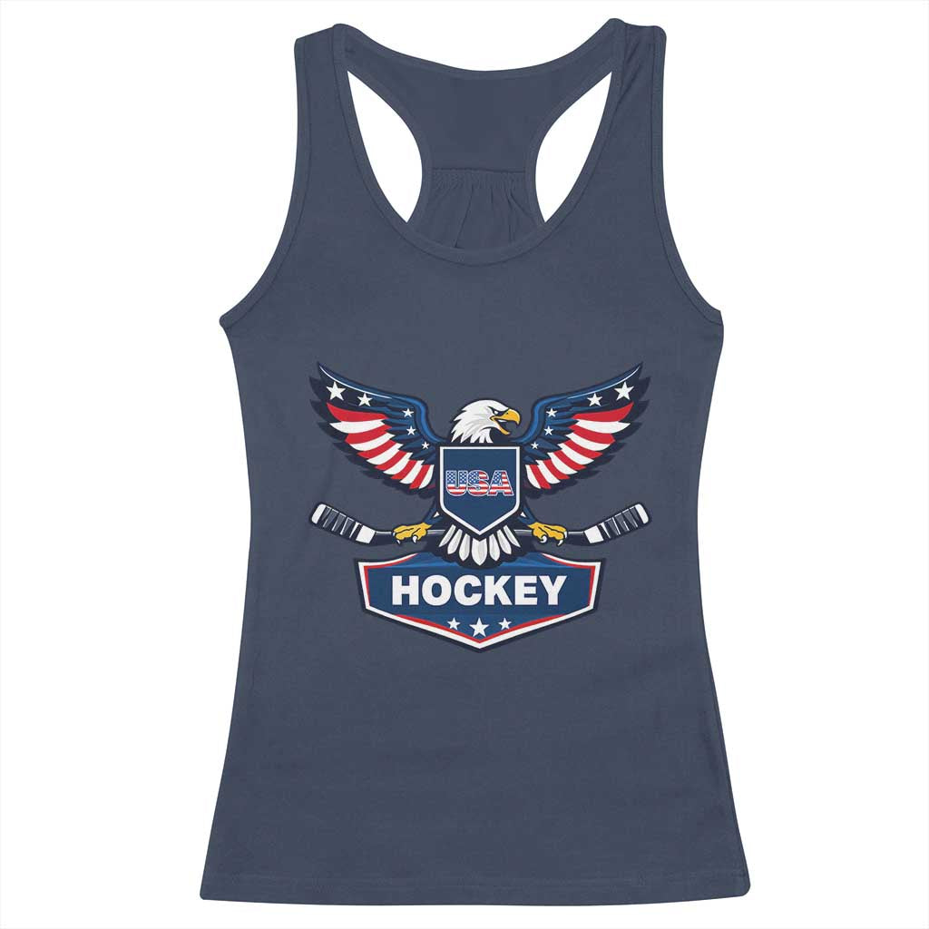Screaming American Eagle Hockey Pride Graphic Racerback Tank Top Proud USA Ice Sticks Sports Fan