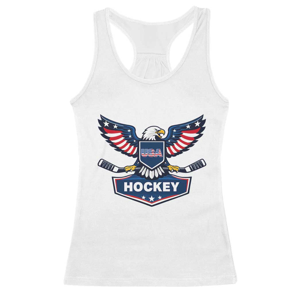 Screaming American Eagle Hockey Pride Graphic Racerback Tank Top Proud USA Ice Sticks Sports Fan