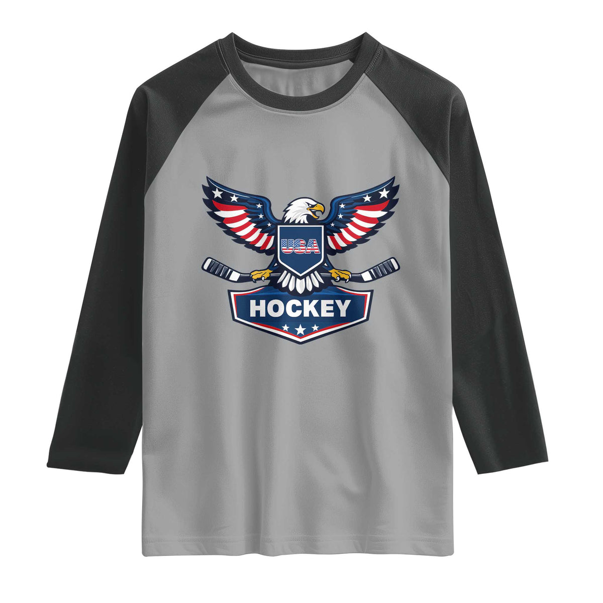 Screaming American Eagle Hockey Pride Graphic Raglan Shirt Proud USA Ice Sticks Sports Fan