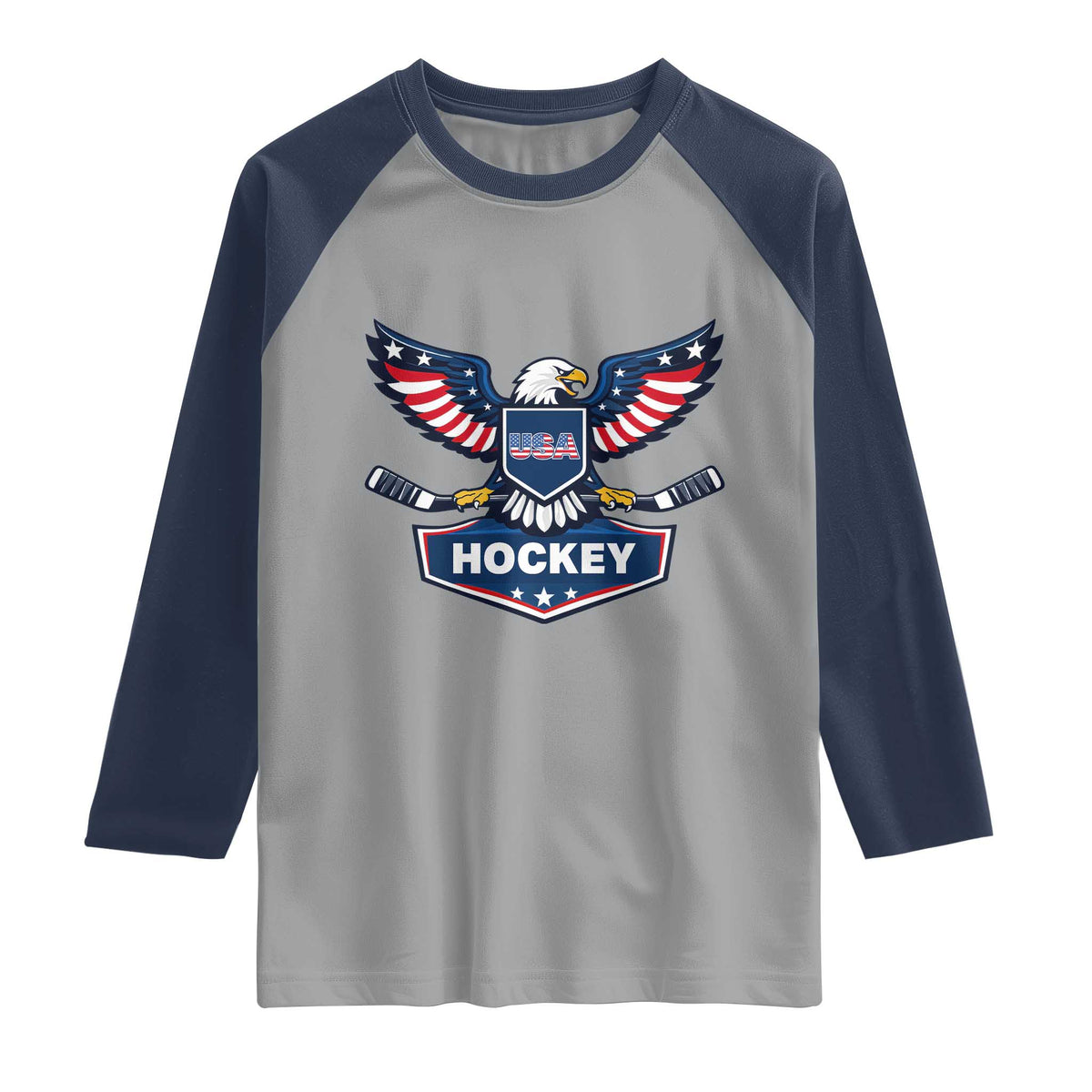 Screaming American Eagle Hockey Pride Graphic Raglan Shirt Proud USA Ice Sticks Sports Fan
