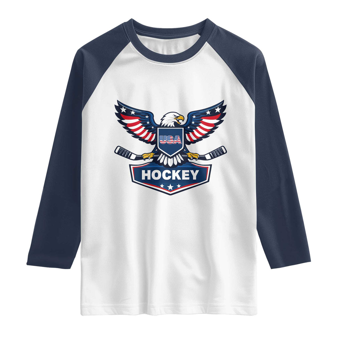 Screaming American Eagle Hockey Pride Graphic Raglan Shirt Proud USA Ice Sticks Sports Fan