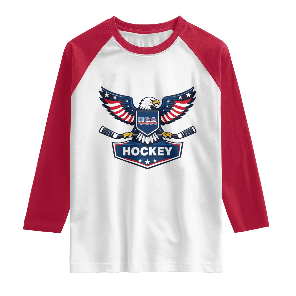 Screaming American Eagle Hockey Pride Graphic Raglan Shirt Proud USA Ice Sticks Sports Fan