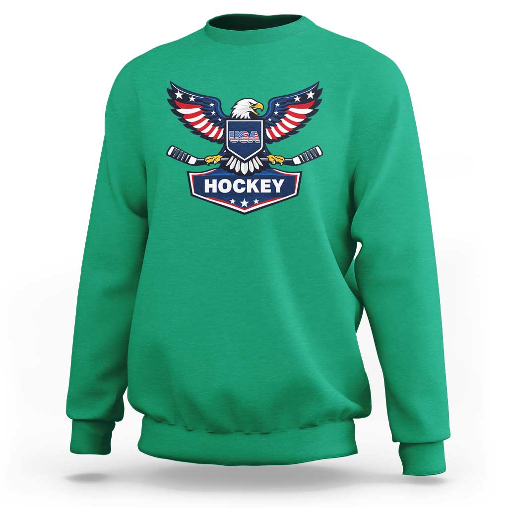 Screaming American Eagle Hockey Pride Graphic Sweatshirt Proud USA Ice Sticks Sports Fan