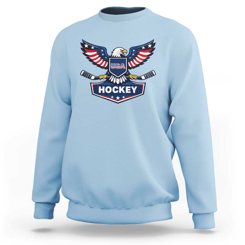 Screaming American Eagle Hockey Pride Graphic Sweatshirt Proud USA Ice Sticks Sports Fan