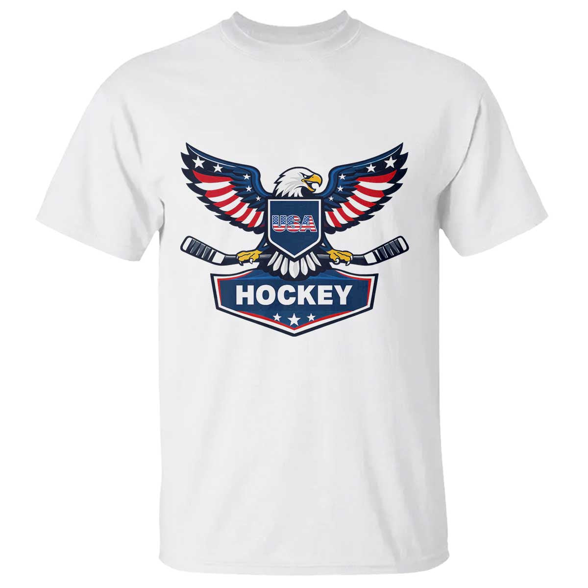Screaming American Eagle Hockey Pride Graphic T Shirt Proud USA Ice Sticks Sports Fan