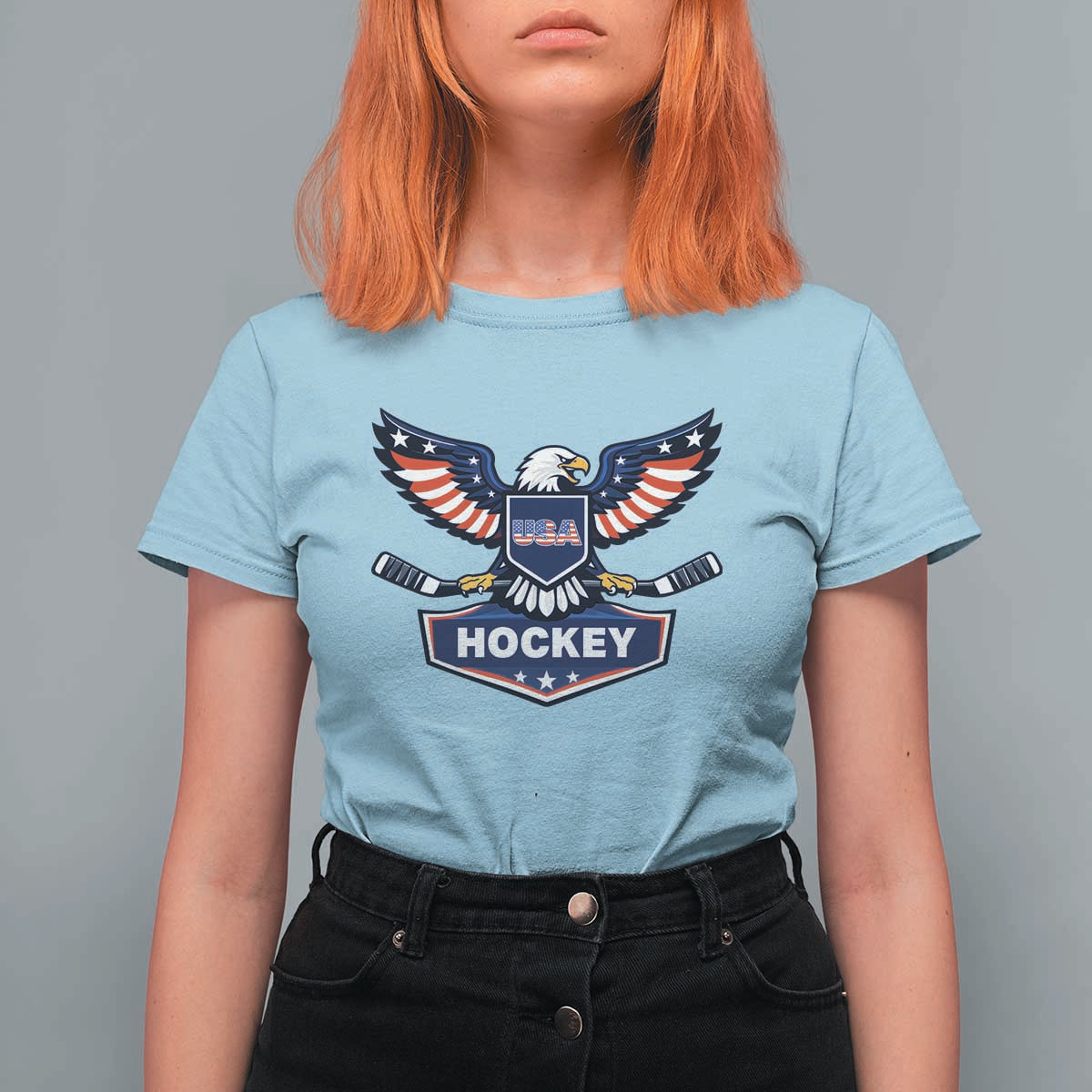 Screaming American Eagle Hockey Pride Graphic T Shirt For Women Proud USA Ice Sticks Sports Fan