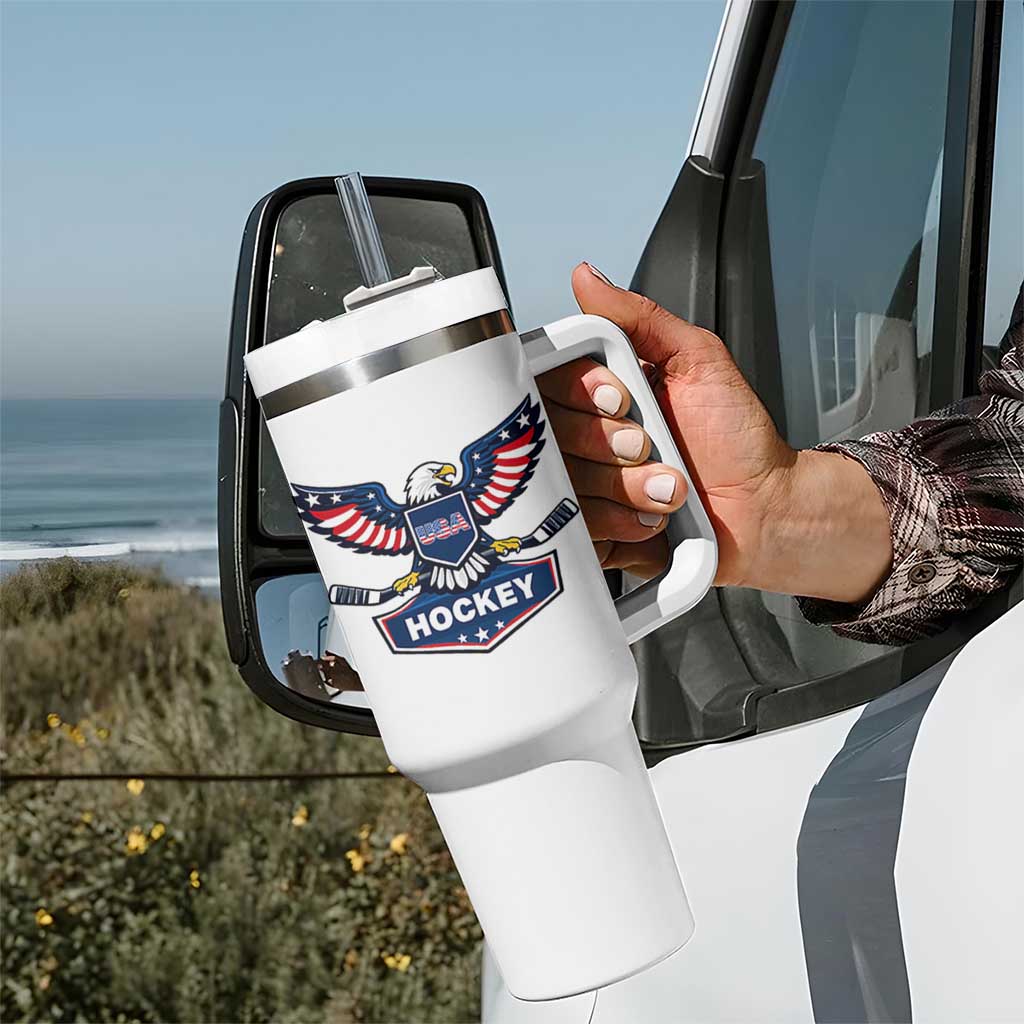 Screaming American Eagle Hockey Pride Graphic Tumbler With Handle Proud USA Ice Sticks Sports Fan