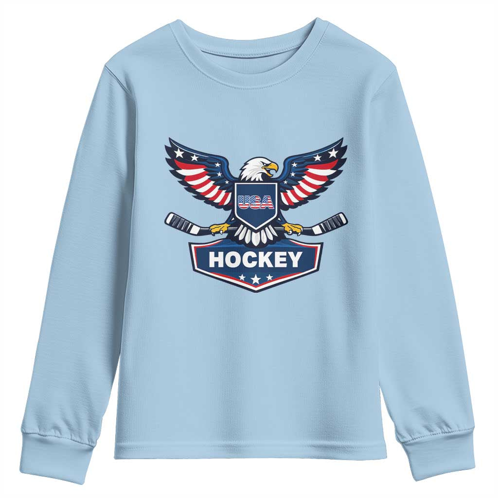 Screaming American Eagle Hockey Pride Graphic Youth Sweatshirt Proud USA Ice Sticks Sports Fan