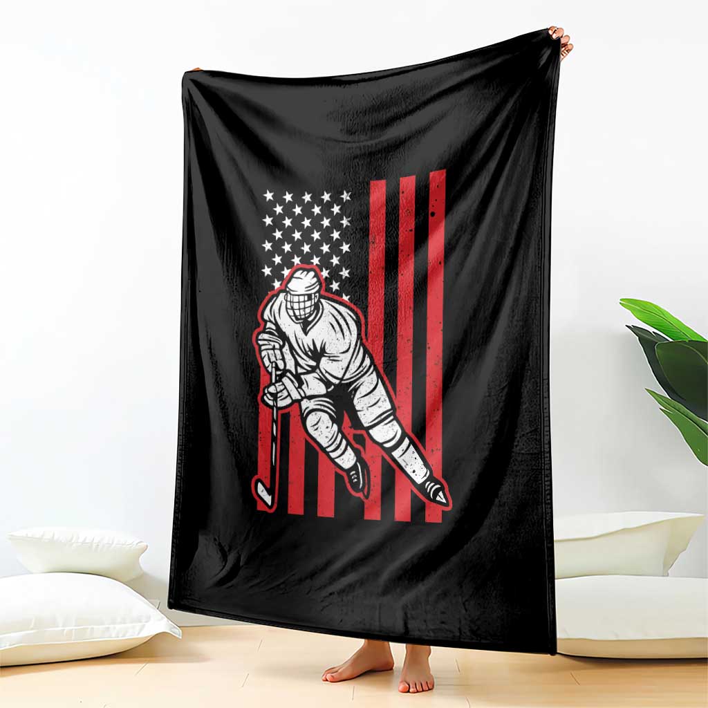 Patriotic American Flag Ice Hockey Player Throw Blanket Stars And Stripes Sports Graphic