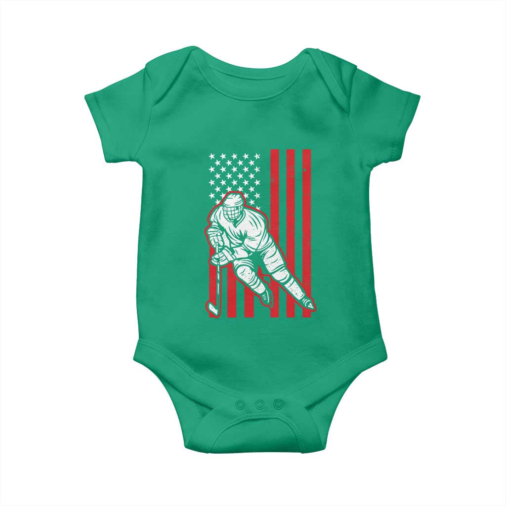 Patriotic American Flag Ice Hockey Player Baby Onesie Stars And Stripes Sports Graphic