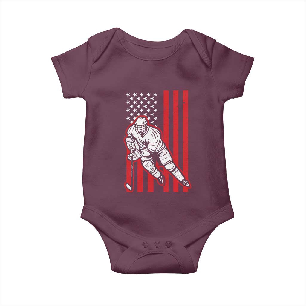 Patriotic American Flag Ice Hockey Player Baby Onesie Stars And Stripes Sports Graphic