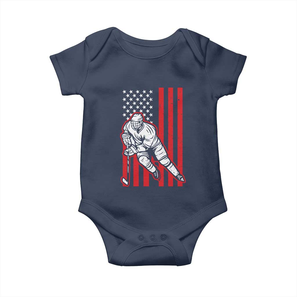 Patriotic American Flag Ice Hockey Player Baby Onesie Stars And Stripes Sports Graphic