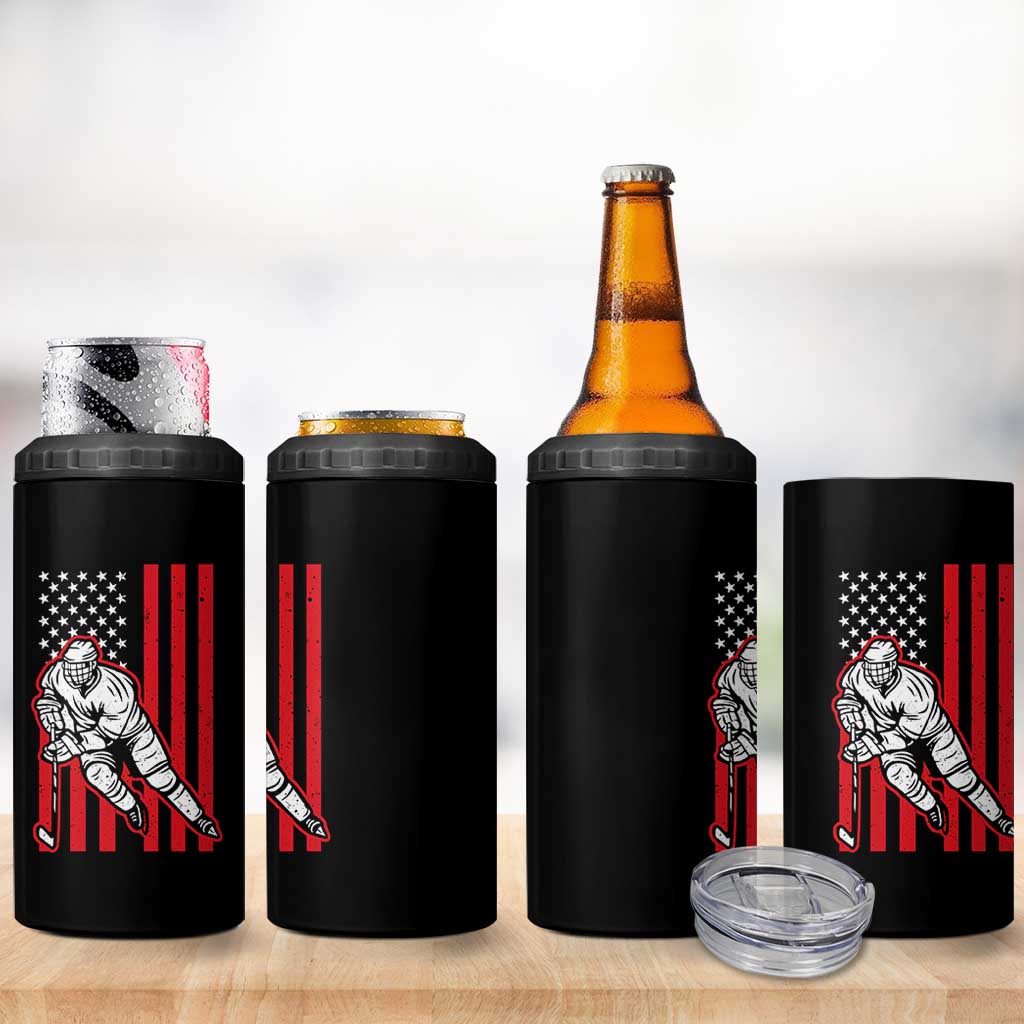 Patriotic American Flag Ice Hockey Player 4 in 1 Can Cooler Tumbler Stars And Stripes Sports Graphic