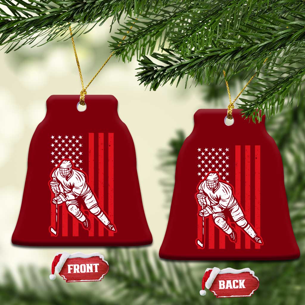 Patriotic American Flag Ice Hockey Player Ceramic Ornament Stars And Stripes Sports Graphic